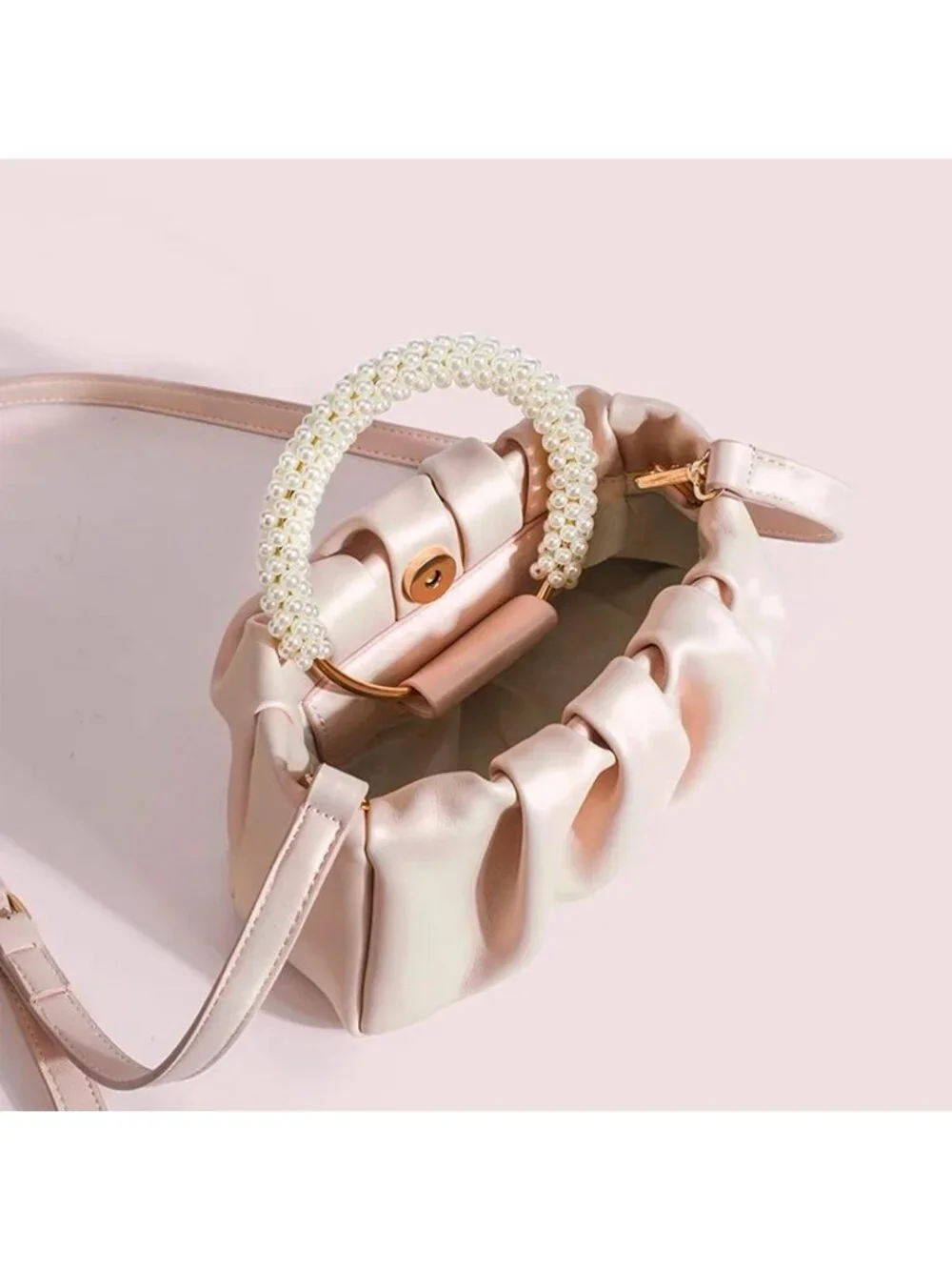 👜Women's Pink Leather Wedding Party Pearl Elegant Clutch Purse Magnetic Snap